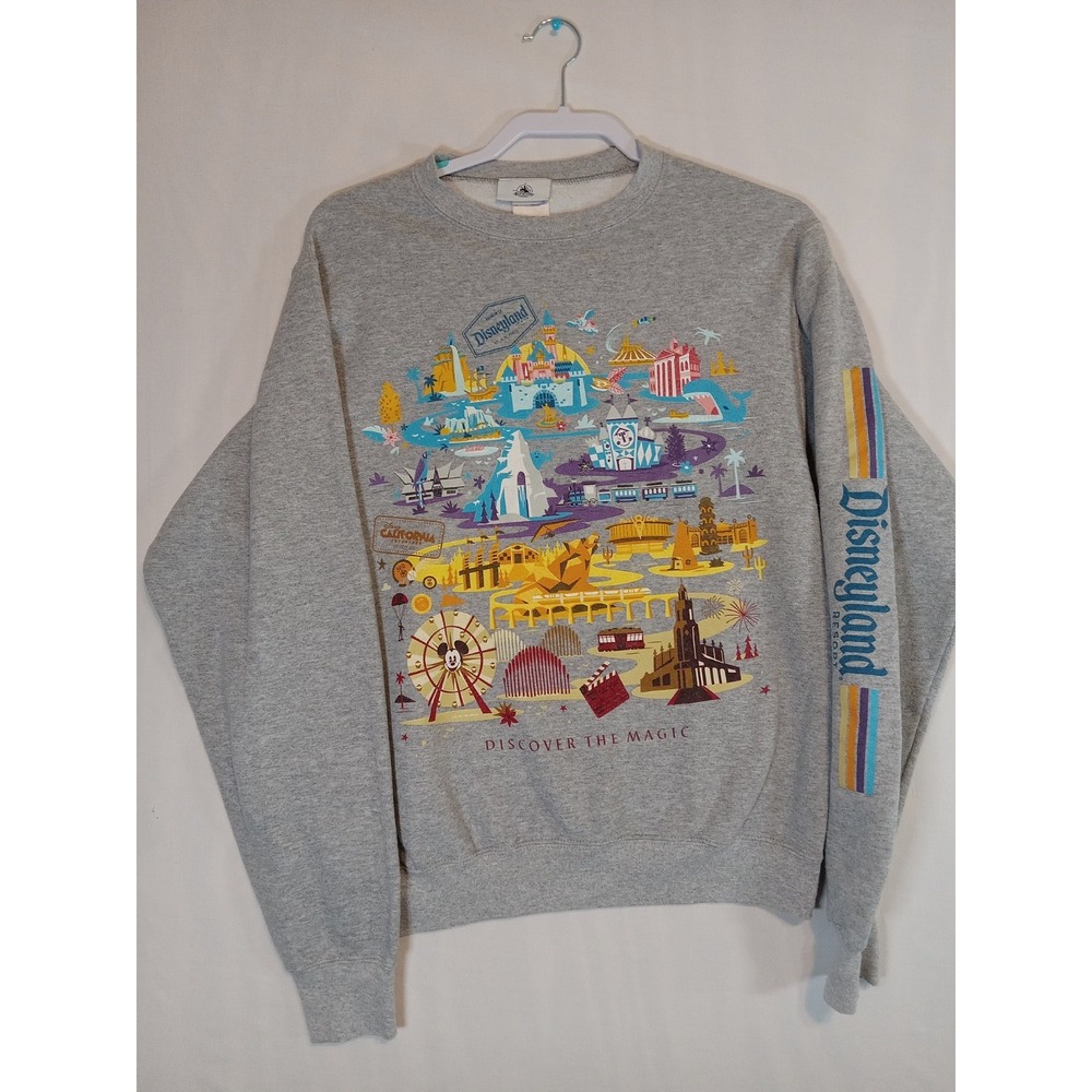 Disney Parks World Gray Graphic Print Pullover Sweatshirt Top Womens Size Small